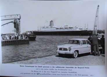 Borgward Isabella mit Norddeutsche Lloyd Schiff "Bremen" 1959 Werksfoto (9647)